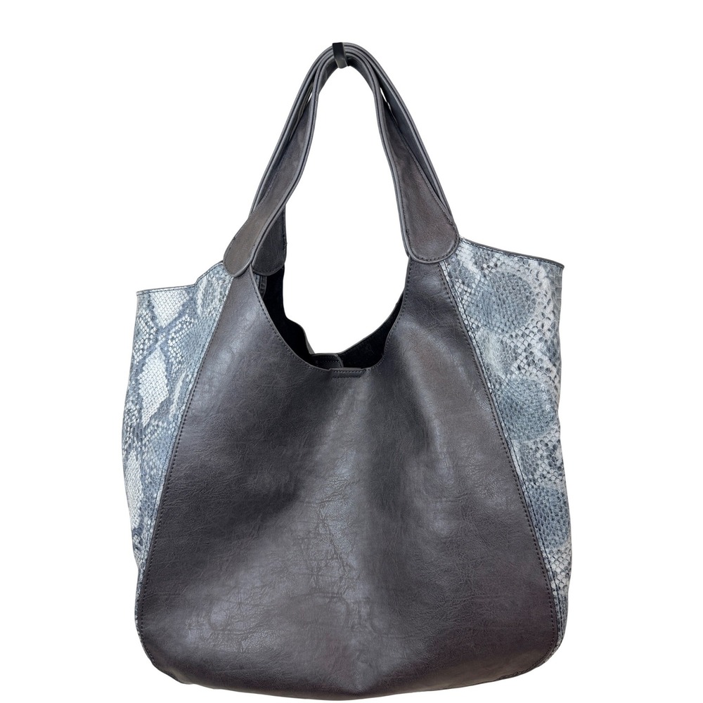 Charcoal Grey Snakeskin Print Faux Y2K slouchy Hobo Tote Bag Large Shoulder